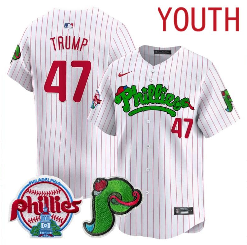 Youth  Philadelphia Phillies #47 Trump white with red strips Limited 2024 MLB Nike jersey->youth nfl jersey->Youth Jersey